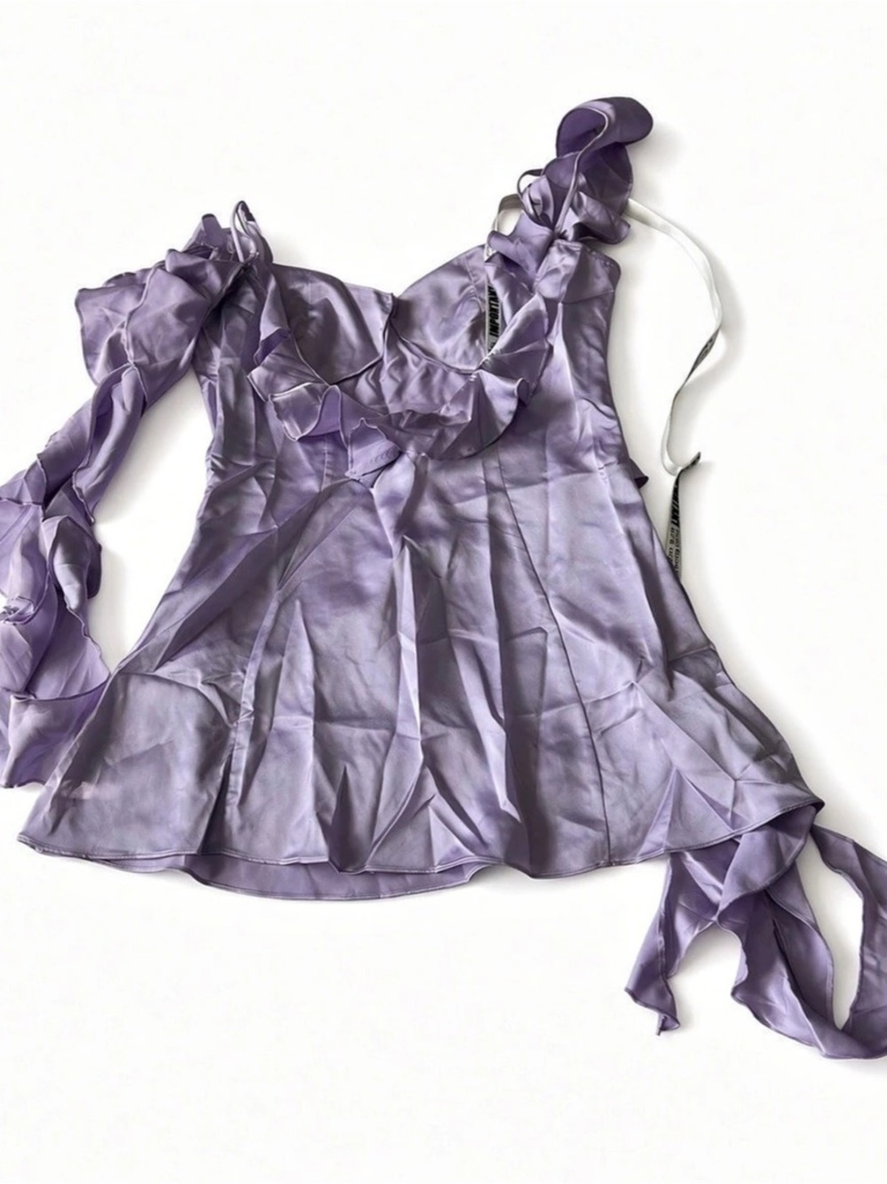 Mistress Rocks Lavender Satin Ruffle Mini Dress Size L - Picture 6 of 9